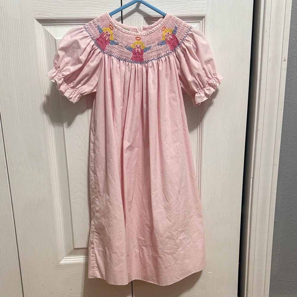 Pink Smocked Dress with Embroidered Details